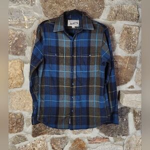 Schott Bros Flannel Shirt Mens S Blue Plaid Button Down Long Sleeve Casual